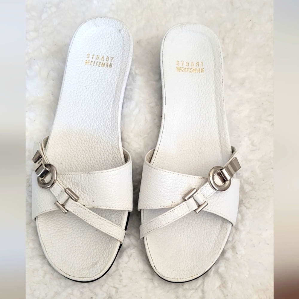 Stuart Weitzman White Minimalist Mule Sandals 7M